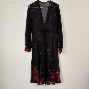 Ember Sheer Rose Floral Long Cardigan - Size Large